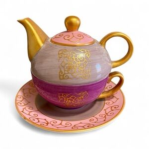 Top Line Tea for One Set, Pink & Gold, Made in Germany.